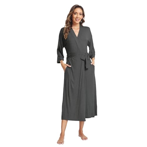 NORTH BUND WOMEN ROBES SOFT LONG KIMONO BATHROBES LIGHTWEIGHT LOUNGEWEAR CASUAL SLEEPWEAR NIGHTGOWN GREY S