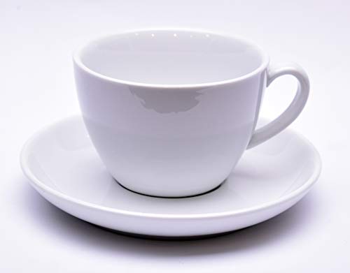 JoeFrex Milk Coffee Cup Porcelain with Saucers Italian Style- 10 Ounce for Specialty Coffee Drinks, Latte and Tea - Set of 4 White