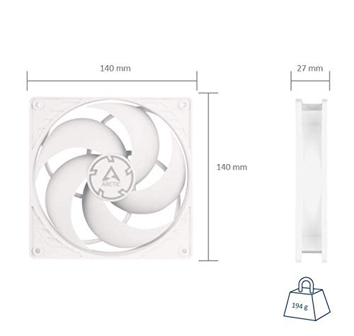 ARCTIC P14 PWM PST - PC Fan, 140mm Case Fan with PWM Sharing Technology (PST), Pressure-optimised, Quiet Motor, Computer, Fan Speed: 200–1700 RPM (0 RPM 5%) - White