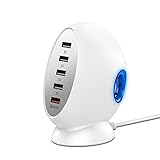 USB Charger, Fast 5 Port Charging Station - Jelly Comb Quick Charge 3.0 Wall Charger Adapter with LED Light, for iPhone X / 8 / 7 / 7 Plus / 6s / 6s Plus, Samsung Galaxy S8 / S7 / S6 and More