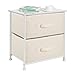 mDesign End Table/Night Stand Storage Tower - Sturdy Steel Frame, Wood Top, Easy Pull Fabric Bins - Organizer Unit for Bedroom, Hallway, Entryway, Closets - Textured Print, 2 Drawers - Cream/White