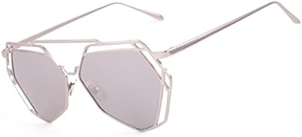 Transer Twin-Beams Geometry Design Women Metal Frame Mirror Sunglasses Cat Eye Glasses (Silver)