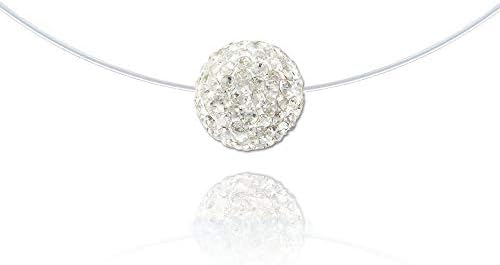 Invisible Necklace in Nylon and 925 Silver – Rhinestone Ball 8 mm – Choice of Size – Invisible Fishing Line