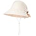 Womens UPF50+ 100% Linen Summer Sun Bucket Packable Foldable Wide Brim Hats w/Chin Cord Beige