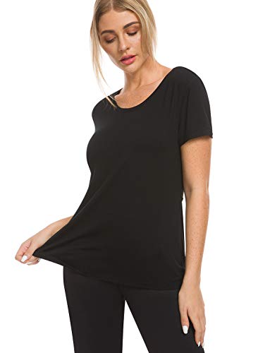 image for Bamans Cross Back Workout Shirts for Women - Yoga t-Shirts Activewear 