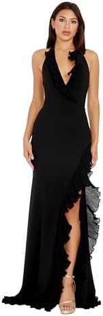 betsy & adam women's ruffled asymmetric-hem dress Betsy & Adam Women's Sleeveless Floor-Length Dress with Asymmetrical Ruffle Detail and Fitted Silhouette, New Fusia, 10P at Amazon Women's Clothing store