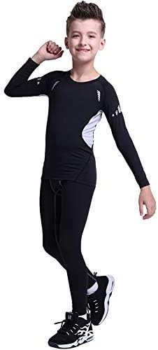 Tesuwel Boys Girls Athlectic Compression Shirts and Pants Base Layer Thermal Underwear Set Running Tights Leggings 2 Pcs
