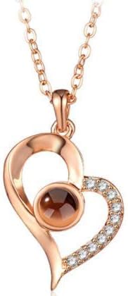 New Arrival Rose Gold&Silver 100 languages I Love You Projection Pendant Necklace Romantic Love Memory Wedding Necklace (New Rose Heart)