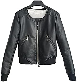 Motorcycle Jacket Women, Faux Leather Jacket Women O-neck Casual