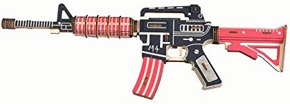 3D DIY Wood Puzzles,3-D Assembly Wooden Jigsaw Woodcraft Revolver Gun Rubber Band Gun Pistol Handgun 3D Wooden Puzzle Toys for Kids 8+ and Adults (M4 Assault Rifle) #OC-G018H
