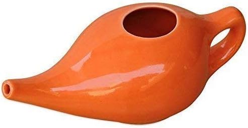 Porcelain Ceramic Neti Pot Saffron Colour for Nasal Cleansing Sinus | Natural Treatment for Sinus Infection and Congestion | Ceramic Neti Pot + Instructions Leaflet