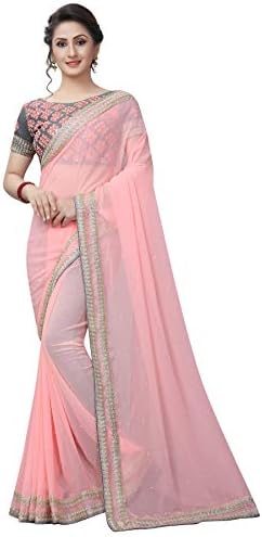 TAGLINE Faux Georgette Saree with Embroidered Blouse Piece