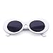 Clout Goggle Oval Sunglasses Round Lens Bold Retro Kurt Cobain Glasses (white+white checker)