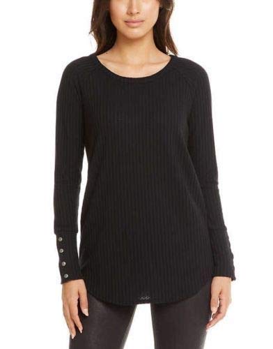 CHASER Ladies' Long Sleeve Waffle Thermal Tunic Sweater Top (Medium, Black)