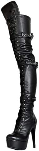 YaXuan Women's Fashion Boots, Fall Winter Over-Knee Boots Ultra High Heel Stiletto Platform Thigh High Black Lace Up Stripper Boots Heels Sexy Shoes Plus Size (Color : Black, Size : 39)
