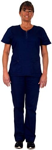Women's Scrub Set 2 Pocket Top and 4 Pocket Cargo Pant -#1113 (X-Large, Navy)