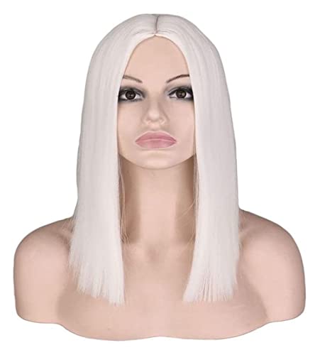 OrBheS Wigs Ms. European and Fashion Personality Carved White Short Hair Wig Wig Beautiful Long Wavy Harajuku Style Cosplay Wig