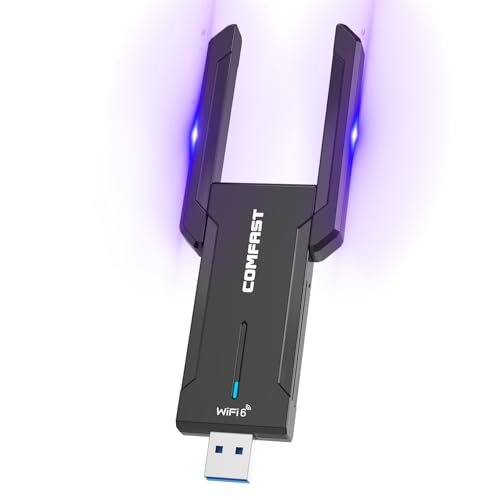 COMFAST AXE5400Mbps USB WiFi Adapter for PC, USB 3.0 WiFi Dongle Wireless WiFi 6 Adapter, Tri-Band 6G/5G/2.4G, 2*High Gain Antennas, WPA3, MU-MIMO, OFDMA, Low-Latency Gaming for Windows 10/11