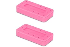 AmeriCan Goods 2/Pcs Dental Bur Block Holder Rectangle Magnetic 14 Hole Capacity Dental Autoclavable Bur Organizer, Neon Colors, Clear Lid (Neon Pink)