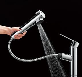 三栄水栓 キッチン用混合栓 シングル浄水器付ワンホールスプレー混合栓 取付穴径36~40㎜ K87580EJV