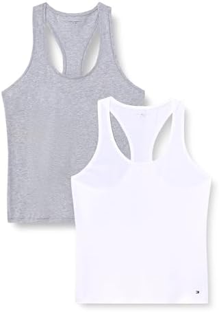 Tommy Jeans Camisetas de Tirantes Pack de 2 Mujer Tejido elástico, Multicolor (White/Light Grey HTHR), M