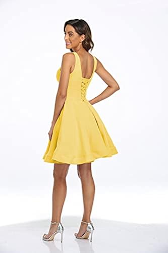 V Neck Satin Homecoming Dresses for Teens A Line Short Prom Dress