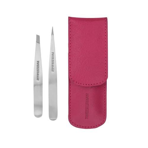 TWEEZERMAN Pinzetten-Set Petite mit Etui, schräg und spitz, Pink