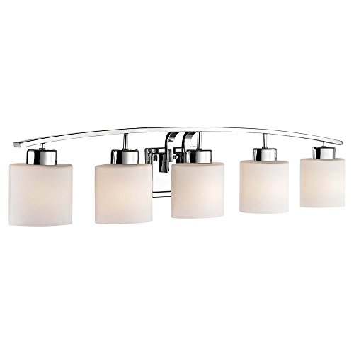 5Light Bathroom Wall Mounted Light with White Oval Glass and Chrome