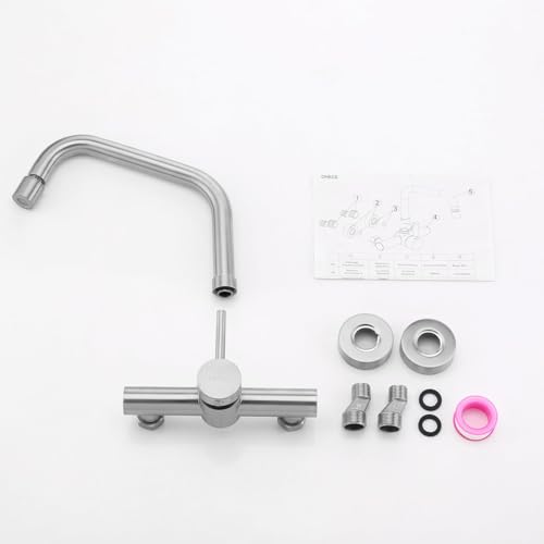 ONECE Wall Mounted Kitchen Tap with 2 Modes, Wall Taps with Rotating Nozzle, Single Lever Mixer Tap for Sink 360° Rotating, Stainless Steel 304, Removable Aerator
