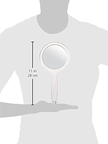 Clear acrylic handheld double sided mirror with a 10X/1X magnification 5.5" diameter