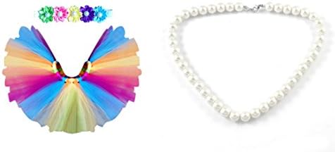 Glorify LTD Newborn Photography Prop Bundle -1 Rainbow Tutu - 1 Flower Headband -1 Simulated Big Pearl Necklace (Rainbow Tutu)