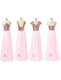 alilith.Z Sexy Volantes De Gasa De Dama De Honor Vestidos De Novia De Oro Rosa Lentejuelas Largos Vestidos De Fiesta Para Las Mujeres