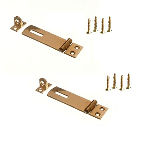 TERF® Solid Brass Hasp and Staple Set 50mm [ 2 inch ] including Fixing Screw For Use with Outdoor House Cabinet Cupboard Cage Door and Multi Purpose Use - Pack of 2