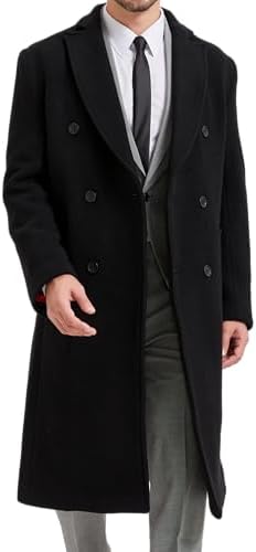 CHICAGO-FASHIONS Wool Trench Coat Men - Mens Black Casual Full