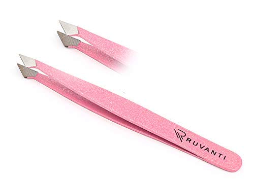Ruvanti-4 Piece Professional Stainless Steel Tweezers Set - Eyebrow Tweezers, Slant tip, Pointed & Straight Best Precision Tweezers for Facial & Ingrown Hairs,Splinter & Hair.