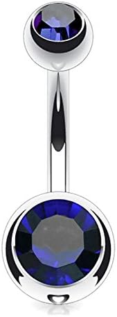 Implant Grade Titanium Blue Double Jeweled Belly Button Ring