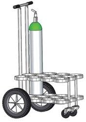 FWF MRI Compatible Aluminum Oxygen Cylinder 4-Wheel CART Holds 12 (D ORE Style) CYLINDERS Diameter 4.3" Made in USA