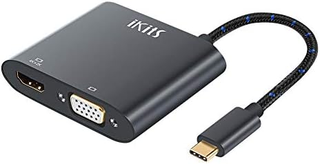 IKITS USB Type-C to HDMI VGA Adapter, USB 3.1 Type C Male to 4K HDMI+ VGA Female Video Converters Compatible with XPS 15/13,iMac 2017,MacBook Pro 2017/2016,Chromebook Pixel,Yoga 910,Galaxy S9 & More