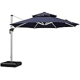 PURPLE LEAF 11 Feet Double Top Round Deluxe Patio Umbrella Offset Hanging Umbrella Outdoor Market Umbrella Garden Umbrella, Navy Blue