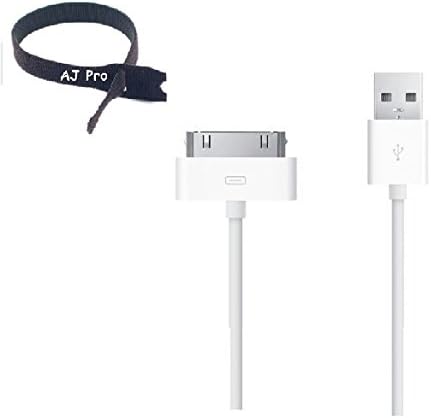 10Ft Extra long 30 Pin White USB Sync Cable Power Cord Charger Supports iPhone 4S 4 3GS iPad 1 2 3, iPod + Free Velcro Tie- AJ Pro TM