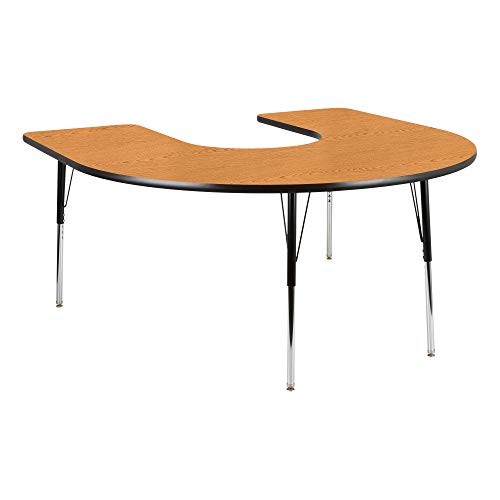 Horseshoe Adjustable Height School Classroom Activity Table - Oak Top/Black Edge