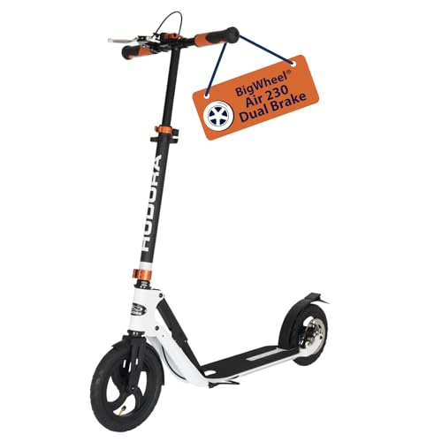 HUDORA BigWheel Air 230 Scooter - Tretroller mit Handbremse - Stabiler Aluminium-Roller mit Luftbereifung - Höhenverstellbarer & zusammenklappbarer Ci