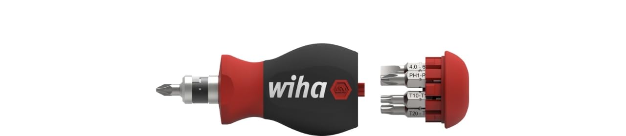 Wiha 43613 Series 3801 Screwdriver with Bit Magazine Stubby, Red Black