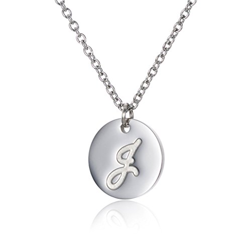 HUAN XUN Silver Initial Necklace Letter J Stainless Steel