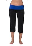 Nouveau Womens Workout Active Capri Yoga Pant with Contrasting Color Waistband Casual Loungewear For Ladies - Black, X-Large