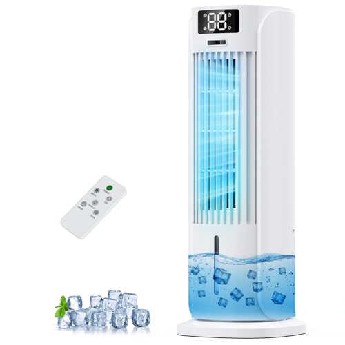 Portable Air Conditioner, 90° Auto Oscillation, 6 Speeds & 2 Cool Mist, 3 IN 1 Air Cooler, 800ML Water Tank, 12H Timer, 5M Remote Control, Quiet Cooling Tower Fan Air Conditioner for Room Office