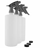 Industrial Grade Chemical Resistant 32-Ounce Plastic Spray Bottles (3-Pack); Heavy Duty Commercial Grade Adjustable Spray Rate Trigger Sprayers w/ Chemical-Resistant Sprayer Heads + Lids Too