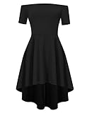 MISSKY Women's Sexy Straight Collar off Shoulder Short Sleeve High Low Skater Dress