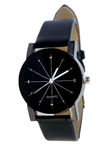 JK Analogue Diamond Cut Glass Women and Girls Wrist Watch - WGWW001 (Leather Black)