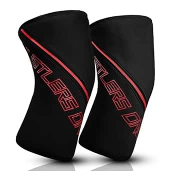 Hustlers Only 7MM Gym Knee Sleeves for Powerlifting, Weightlifting Double Ply Knee Sleeves for Support, knee Pian Relief and Protection Heavy Duty Pair for Strongman and Women (Black/Red, M)